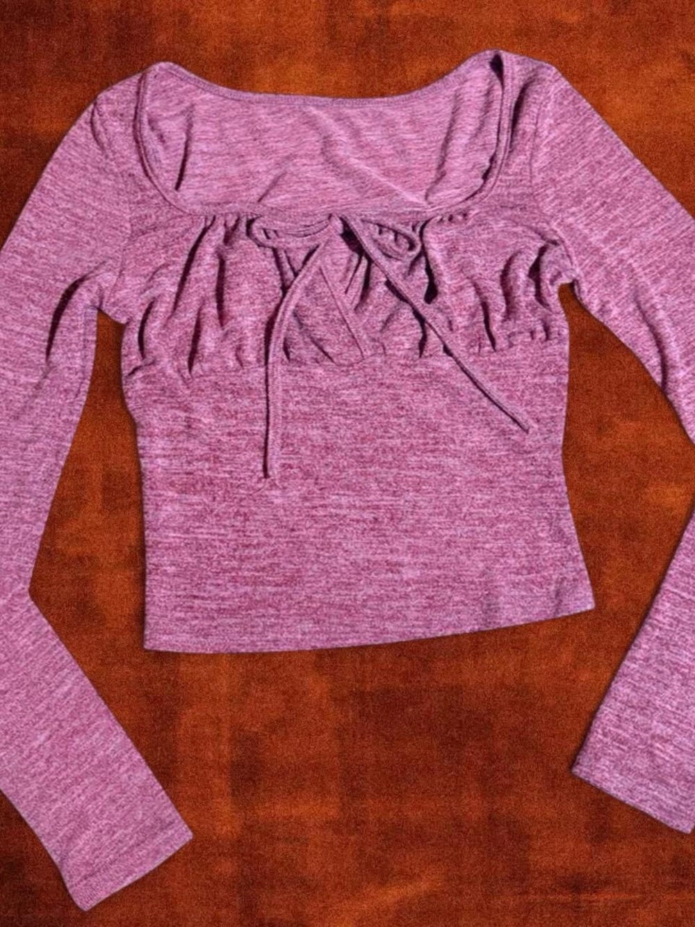Ruched Tie-Front Long Sleeve Top in Mauve